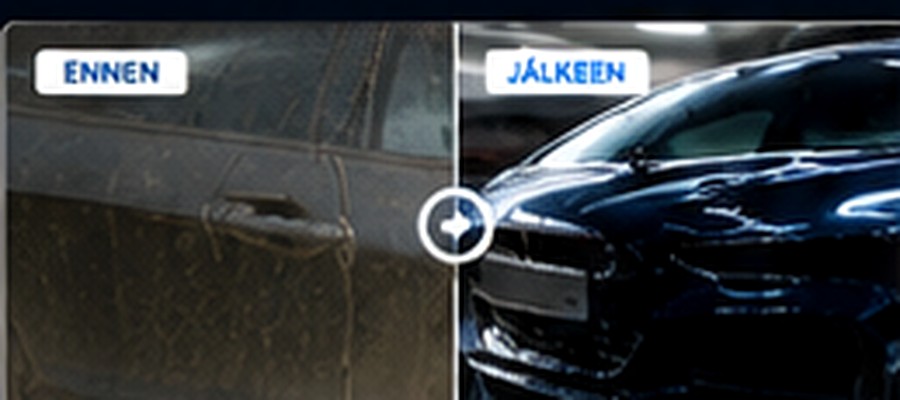 Esimerkkikuva auton ulkopinnan ennen ja jälkeen -vertailusta